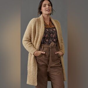 By Anthropologie Lilla Longline Tan Wool Blend Knit Duster Cardigan- Size Large